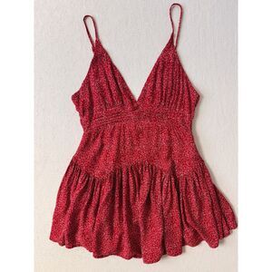 Polly Red Floral Tiered Romper Dress Size US 6 Mini Skort Summer Country Girly